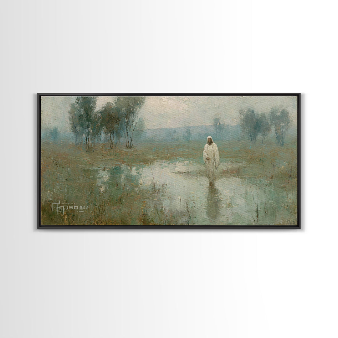 Silent Meadow Light – Framed Canvas Print – Christian Art Canvas – Jesus Painting – Christian Wall Art – Vintage Christian Painting – Chris