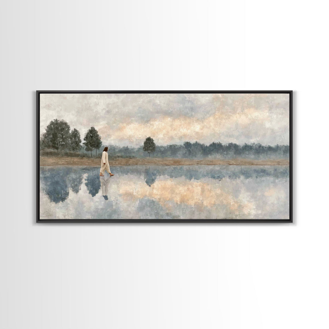 Shoreline Of Mercy – Framed Canvas Print – Jesus Painting – Christian Wall Art – Christian Art Canvas – Subtle Christian Paintings – Christ