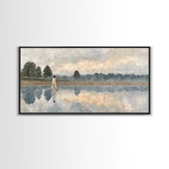 Shoreline Of Mercy – Framed Canvas Print – Jesus Painting – Christian Wall Art – Christian Art Canvas – Subtle Christian Paintings – Christ