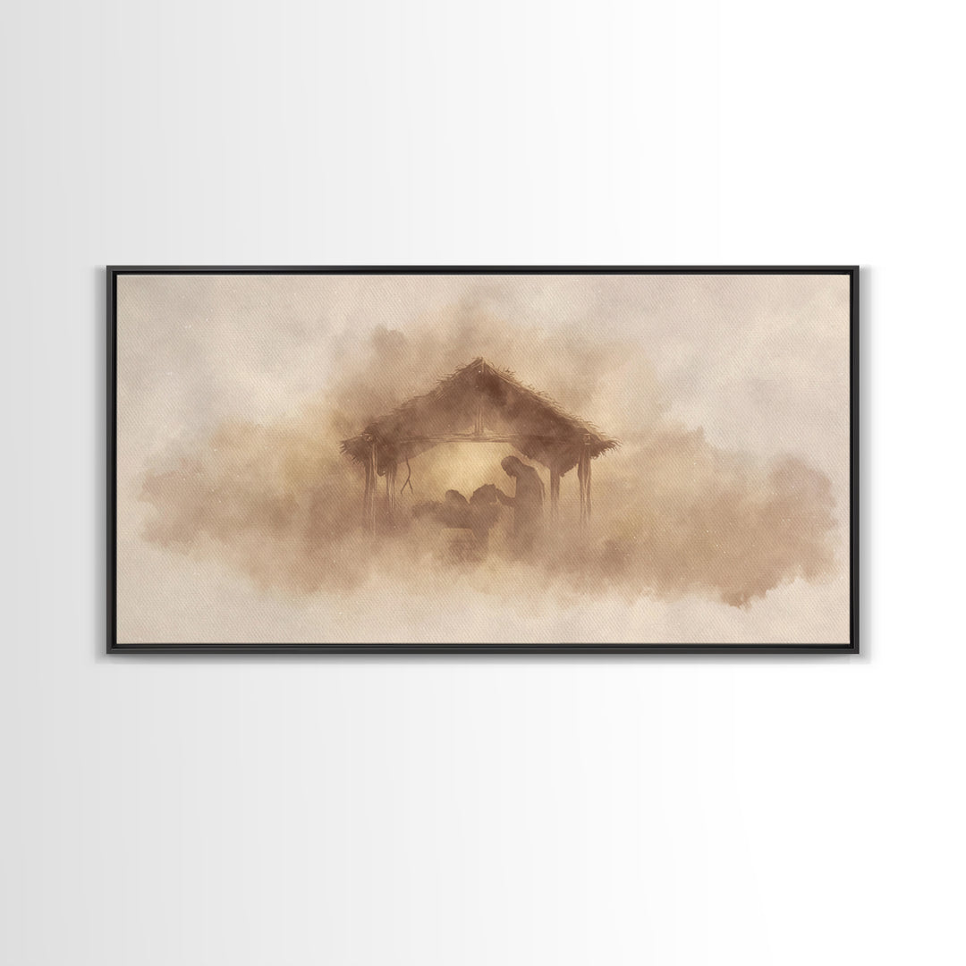 Silent Nativity – Framed Canvas Print – Christian Wall Art – Jesus Painting – Christian Christmas Art – Christmas Wall Art – Christian Deco