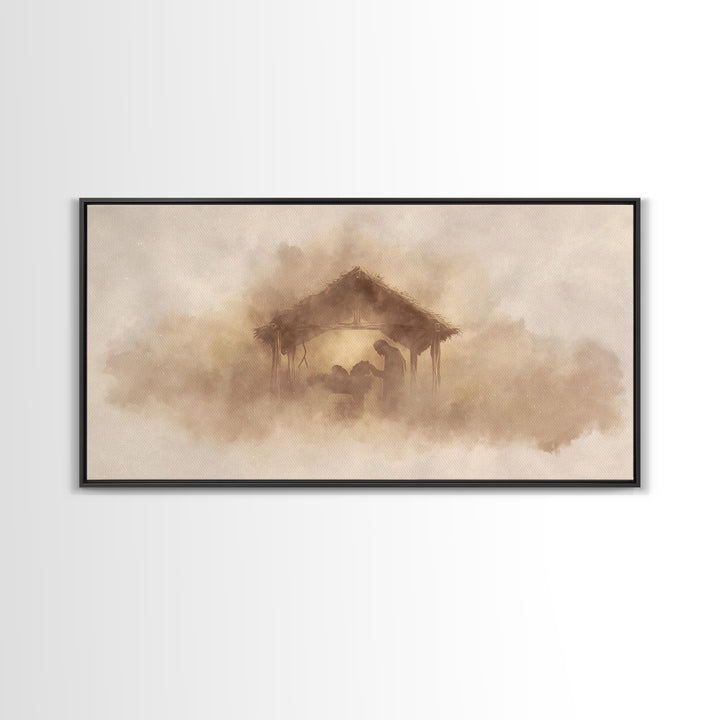 Silent Nativity – Framed Canvas Print – Christian Wall Art – Jesus Painting – Christian Christmas Art – Christmas Wall Art – Christian Deco
