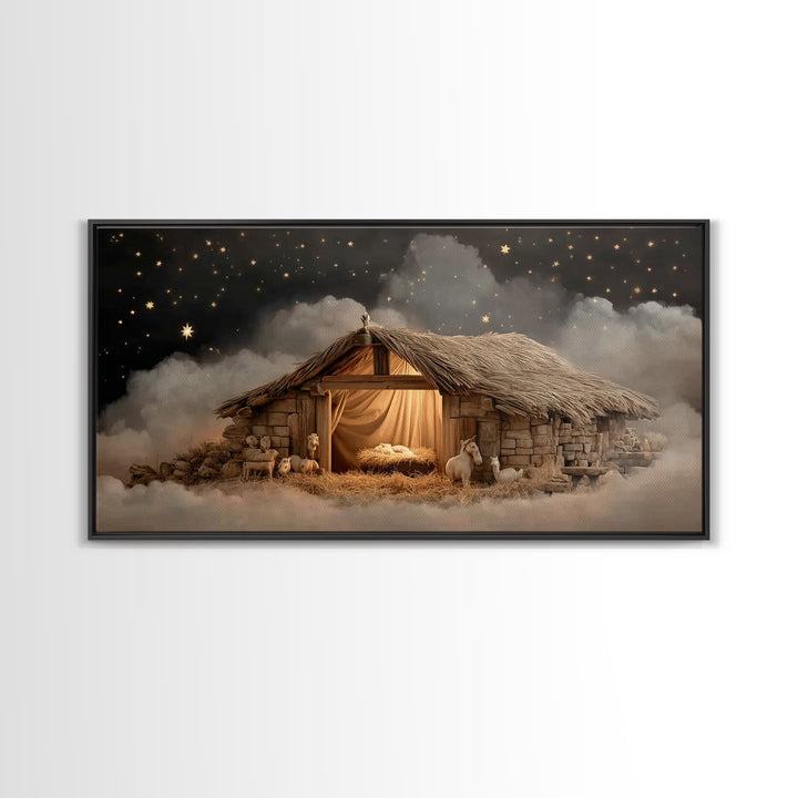 Holy Night Peace – Framed Canvas Print – Christian Art Canvas – Jesus Painting – Christmas Wall Art – Christian Christmas Art – Christian D