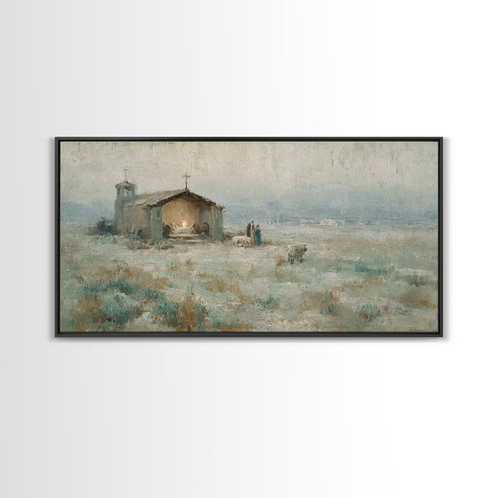 Humble Shelter – Framed Canvas Print – Christian Christmas Art – Christian Wall Art – Christmas Art – Christian Art Canvas – Christian Deco