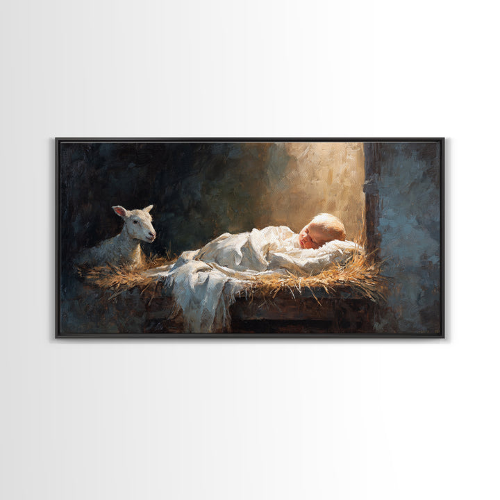 Holy Cradle Light – Framed Canvas Print – Christian Wall Art – Jesus Painting – Christian Art Canvas – Christian Christmas Art – Christian