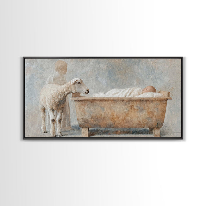 Lamb Of Peace | Framed Canvas Print | Christian Wall Art | Jesus Painting | Christian Art Canvas | Vintage Christmas Art | Christian Christ