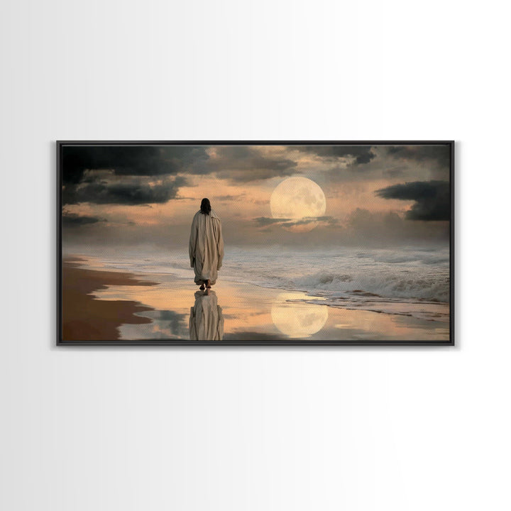 Moonlit Savior – Framed Canvas Print, Christian Art Canvas, Jesus Painting, Christian Wall Art, Moody Christian Art, Christian Gift