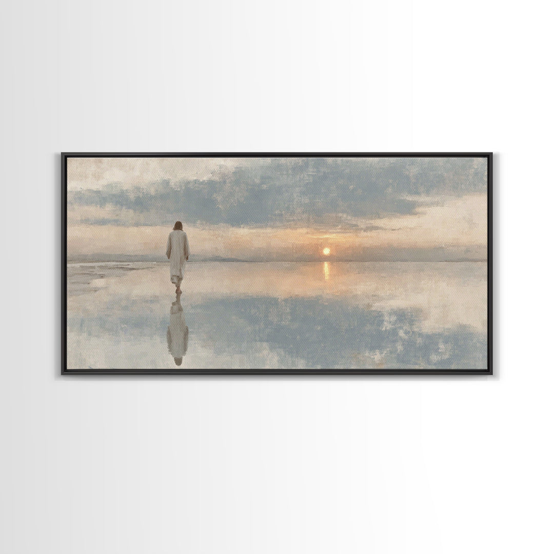Silent Footsteps – Framed Canvas Print | Christian Art Print | Christian Wall Art | Minimalist Christian Art | Jesus Painting | Christian D