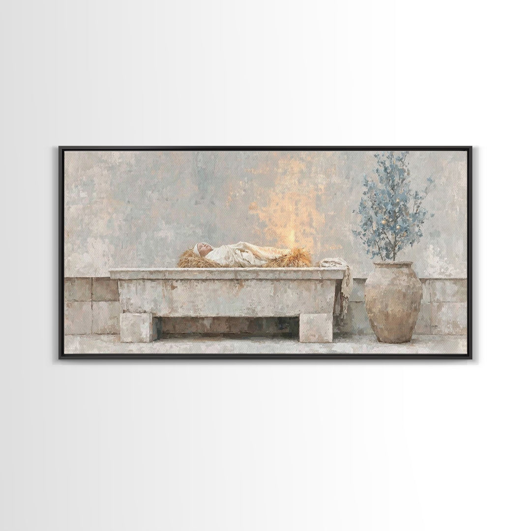 Nativity Dawn – Framed Canvas Print | Christian Christmas Art | Christmas Wall Art | Jesus Christmas Art | Christian Art Canvas | Christmas
