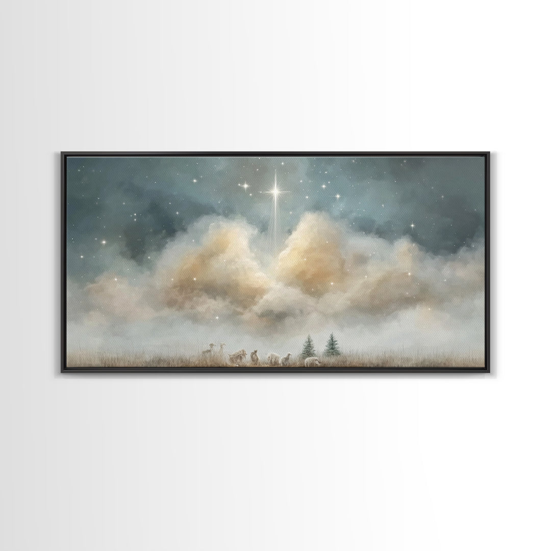 Shepherds Beneath Glory – Framed Canvas Print – Christian Christmas Art – Christian Art Work – Christmas Canvas Wall Art – Christian Decor