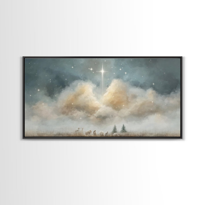 Shepherds Beneath Glory – Framed Canvas Print – Christian Christmas Art – Christian Art Work – Christmas Canvas Wall Art – Christian Decor