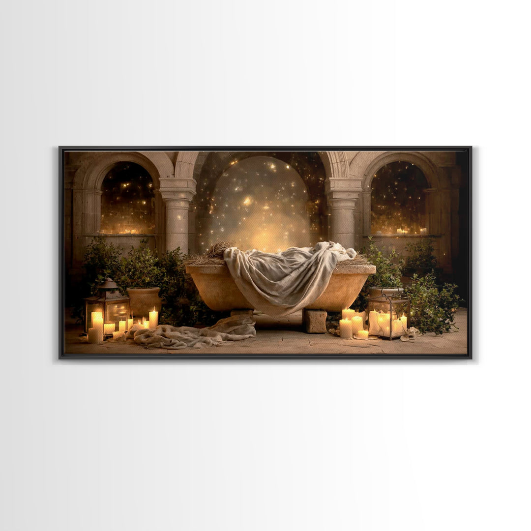Holy Night Cradle – Framed Canvas Print – Christmas Wall Art – Christian Art Canvas – Christian Christmas Art – Christian Gift Ideas