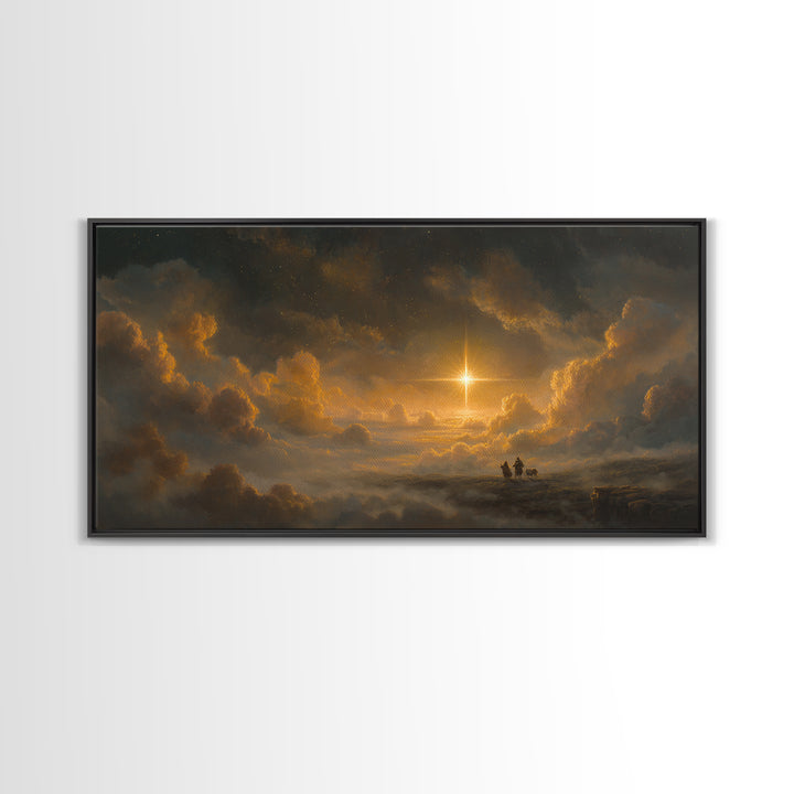 The Guiding Star - Framed Canvas Print - Christian Wall Art - Christmas Canvas Wall Art - Moody Christmas Art - Christian Christmas Art