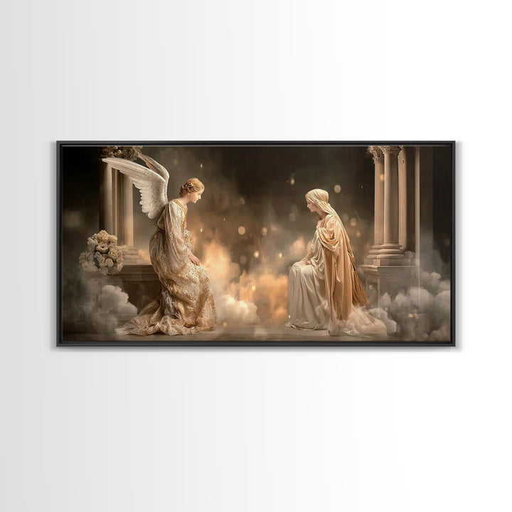 Golden Annunciation, Framed Canvas Print, Christian Wall Art, Jesus Painting, Christian Art Canvas, Christian Christmas Art, Christian Deco