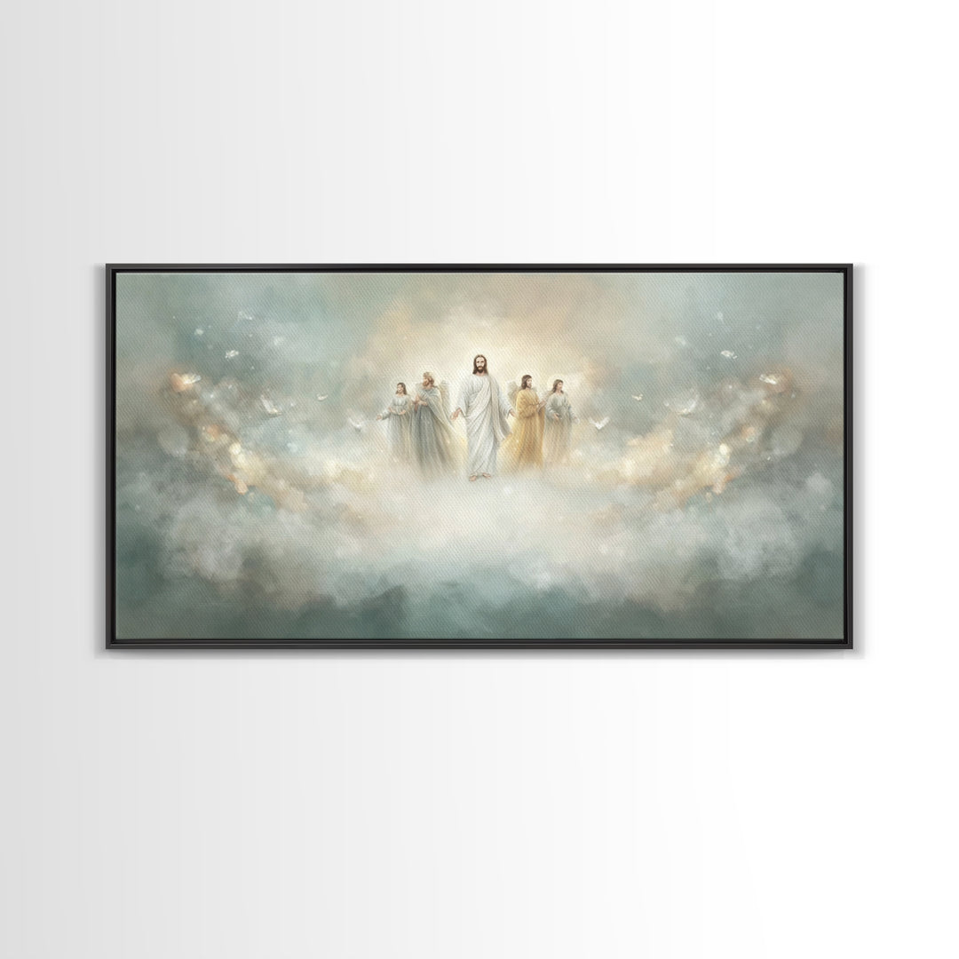 Clouds Of Glory, Framed Canvas Print, Christian Art Canvas, Jesus Painting, Christian Wall Art, Christian Christmas Decor, Modern Christian