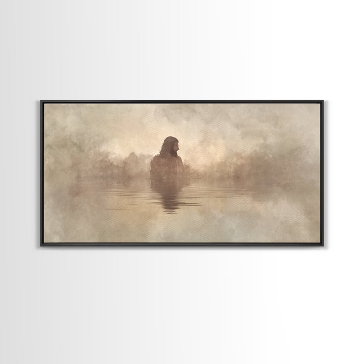 Solitude In Mist – Framed Canvas Print – Christian Art Print – Minimalist Christian Art – Jesus Painting – Christian Wall Art – Modern Chri
