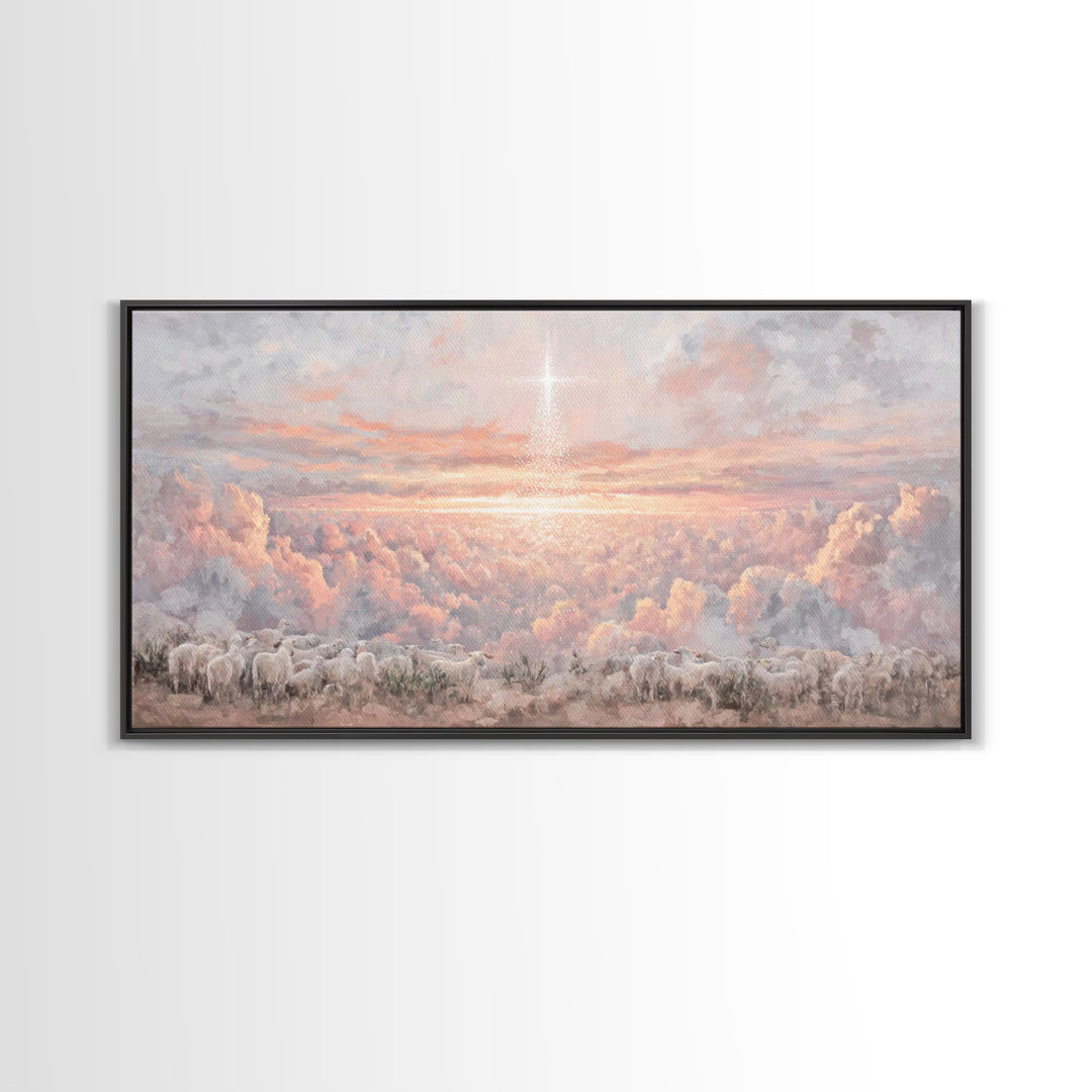 Shepherds Of Dawn - Framed Canvas Print - Christian Art Print - Christmas Wall Art - Modern Christmas Art - Christian Gift Ideas