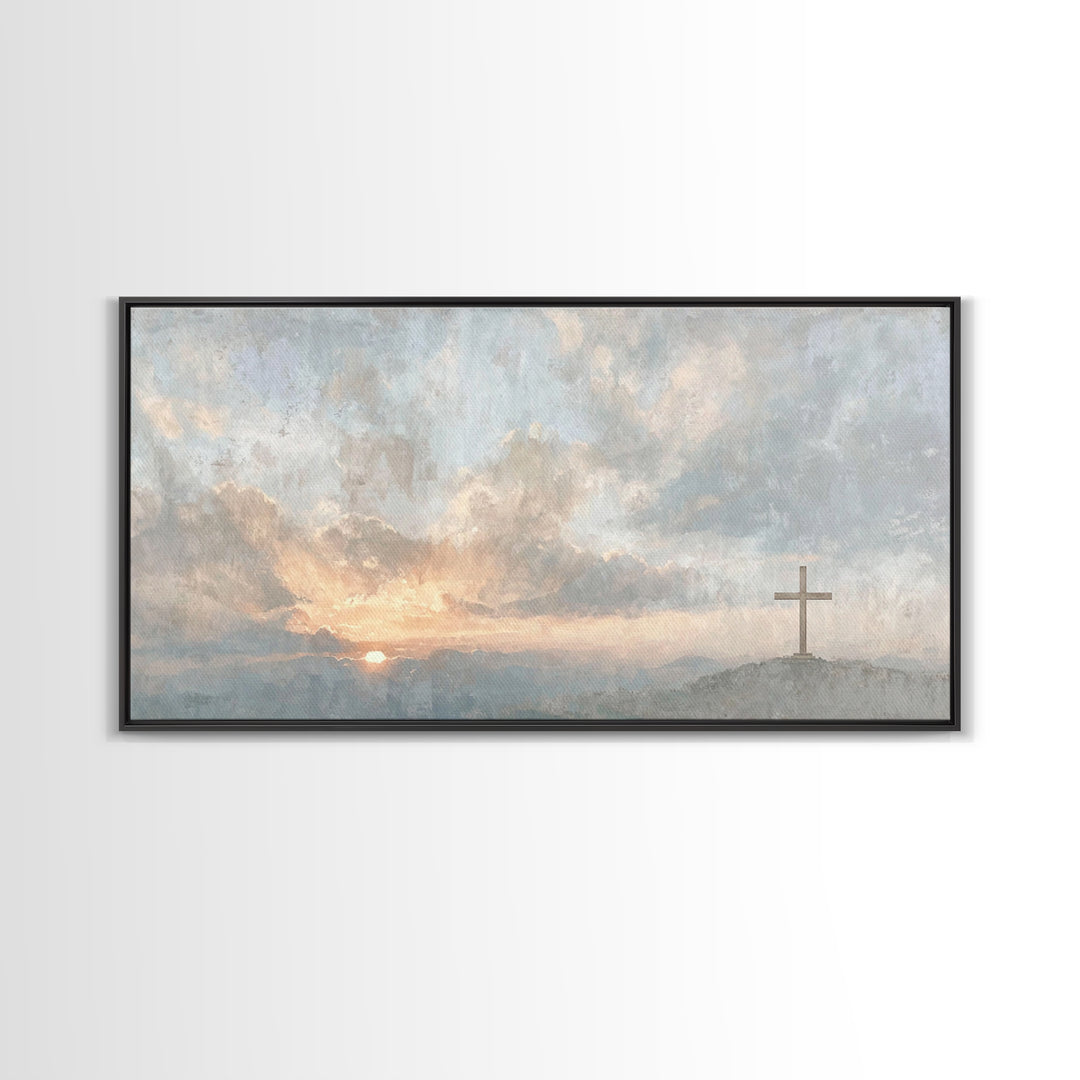 Cross At Dawn – Framed Canvas Print – Christian Wall Art – Christian Art Canvas – Christian Christmas Art – Subtle Christian Art – Christia