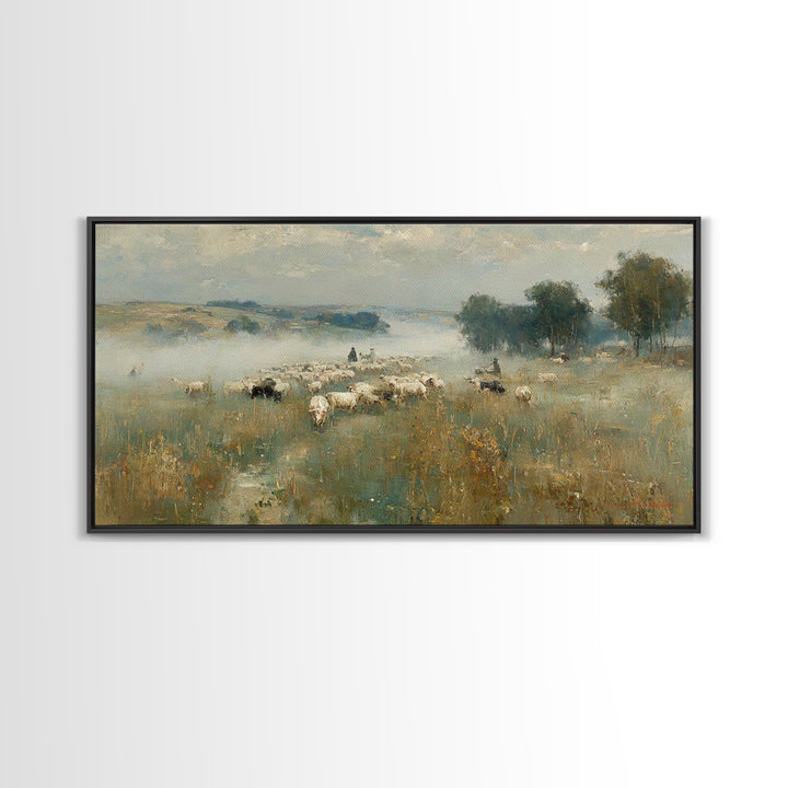 Pastoral Morning Peace - Framed Canvas Print - Christian Paintings - Christian Wall Art - Christmas Art Prints - Subtle Christian Art