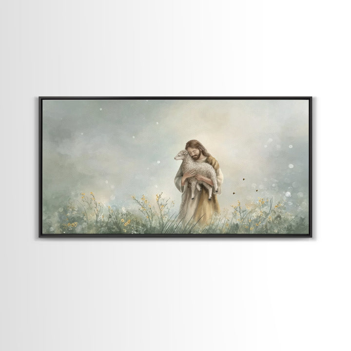 Gentle Shepherd Peace - Framed Canvas Print - Christian Art Print - Modern Christian Art - Jesus Painting - Subtle Christian Art