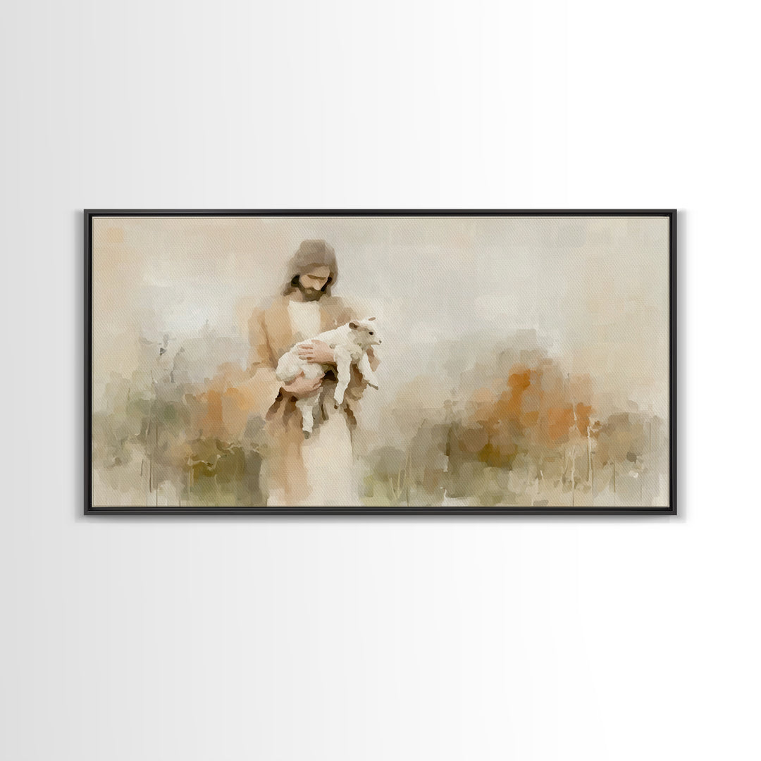 Pastoral Mercy Light - Framed Canvas Print - Christian Wall Art - Large Christian Painting - Jesus Canvas Art - Christian Decor