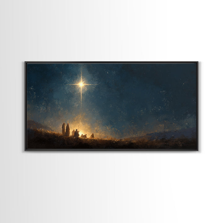 Night Of Promise - Framed Canvas Print - Christian Art Painting - Moody Christmas Art - Christian Christmas Decor - Christian Wall Art