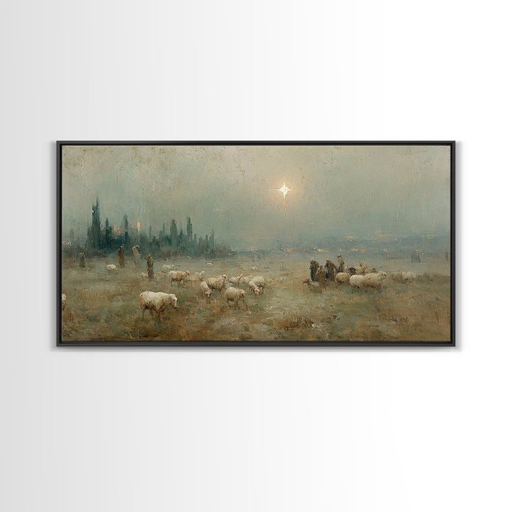 Shepherds’ Vigil – Framed Canvas Print – Christian Art – Christmas Canvas Wall Art – Christian Wall Art – Vintage Christmas Art – Christmas