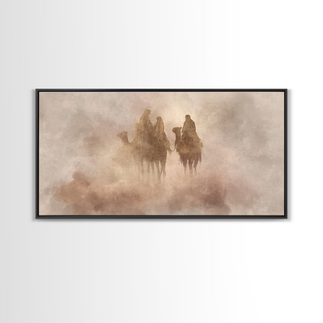 Desert Pilgrims – Framed Canvas Print – Christian Art Canvas – Christian Christmas Art – Moody Christian Art – Christmas Wall Art – Modern