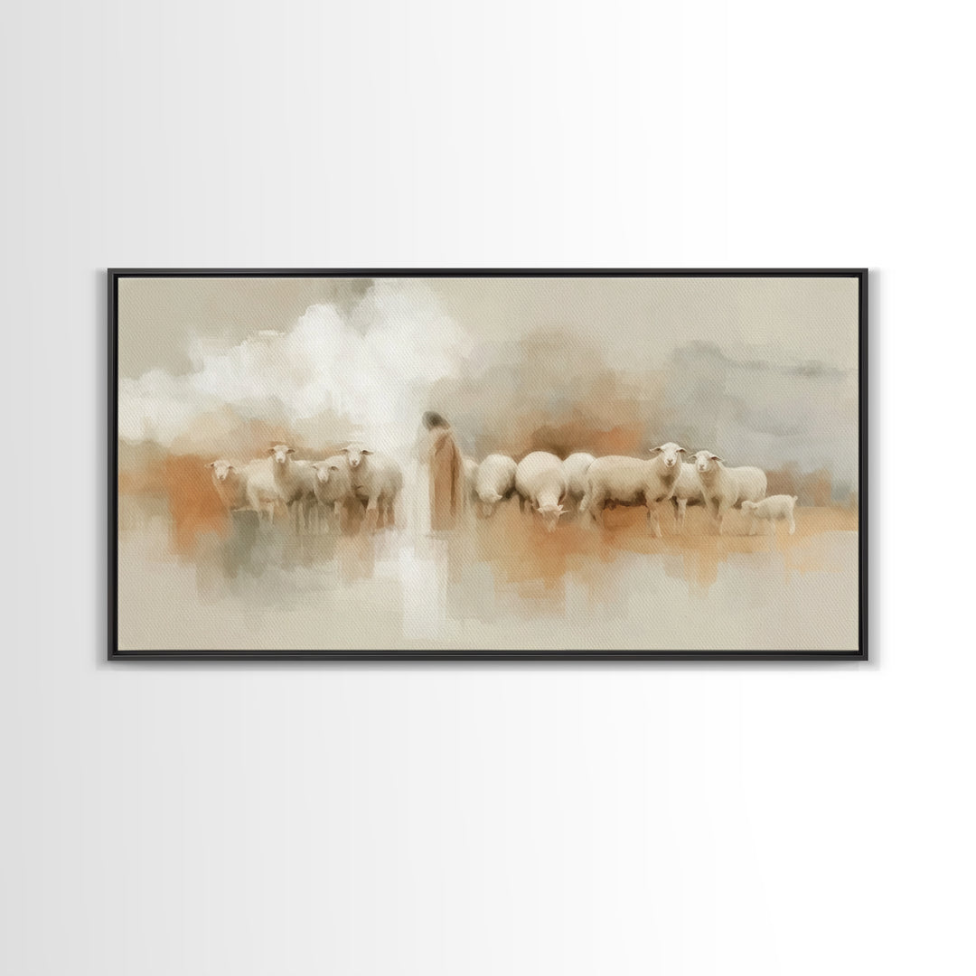 Gentle Shepherd Watch - Framed Canvas Print - Christian Art Work - Christian Art Canvas - Christmas Art Framed - Christian Decorations