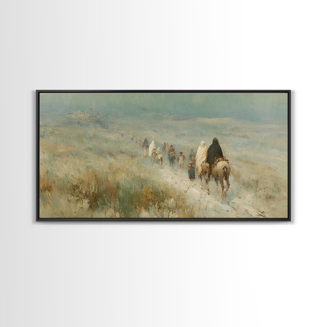 Desert Caravan, Framed Canvas Print, Christian Art Canvas, Christian Wall Art, Christian Christmas Art, Christmas Canvas Wall Art, Xmas