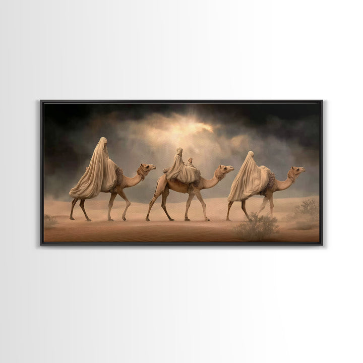 Camel Procession, Framed Canvas Print, Christian Art Canvas, Christian Wall Art, Christmas Art, Christian Christmas Decor, Jesus Painting