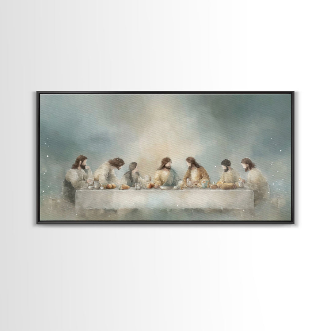 Sacred Supper Light, Framed Canvas Print, Christian Art Canvas, Christian Wall Art, Modern Christian Art, Jesus Painting, Christmas Art Pri