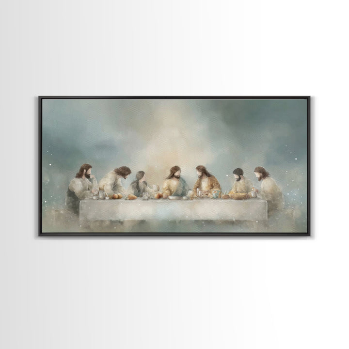 Sacred Supper Light, Framed Canvas Print, Christian Art Canvas, Christian Wall Art, Modern Christian Art, Jesus Painting, Christmas Art Pri