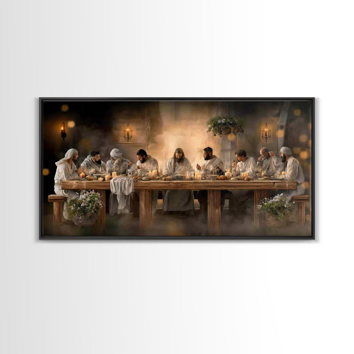 Desert Supper Glow, Framed Canvas Print, Christian Wall Art, Christian Art Canvas, Jesus Painting, Christian Christmas Art, Modern Christia