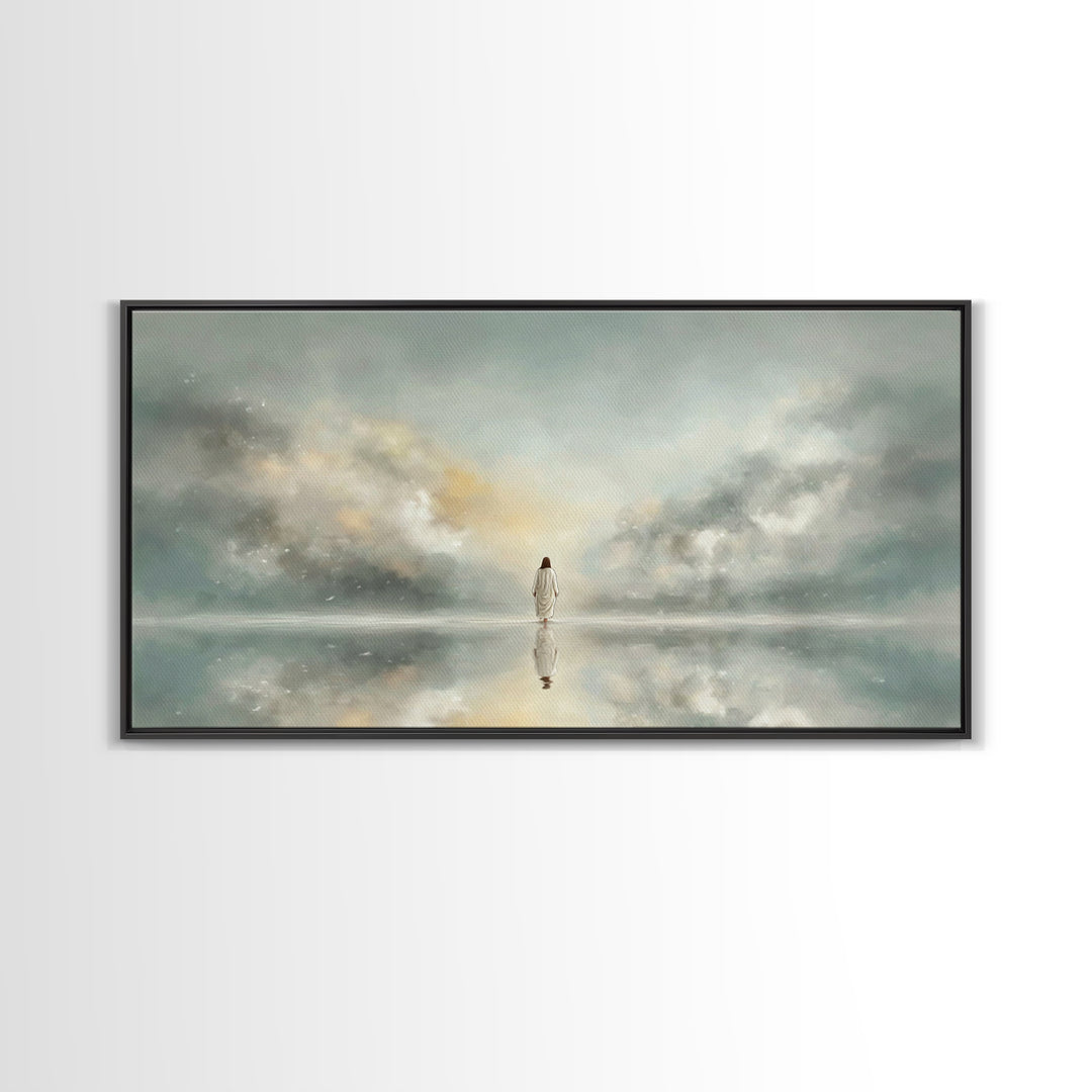 Light Upon Still Waters - Framed Canvas Print - Modern Christian Art - Christian Art Canvas - Christian Decor For Home - Jesus Art Print