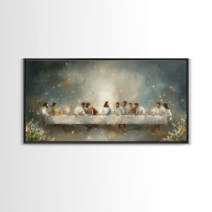 Luminous Last Supper – Framed Canvas Print – Christian Wall Art – Christian Art Print – Jesus Painting – Christmas Art Prints – Modern Chri