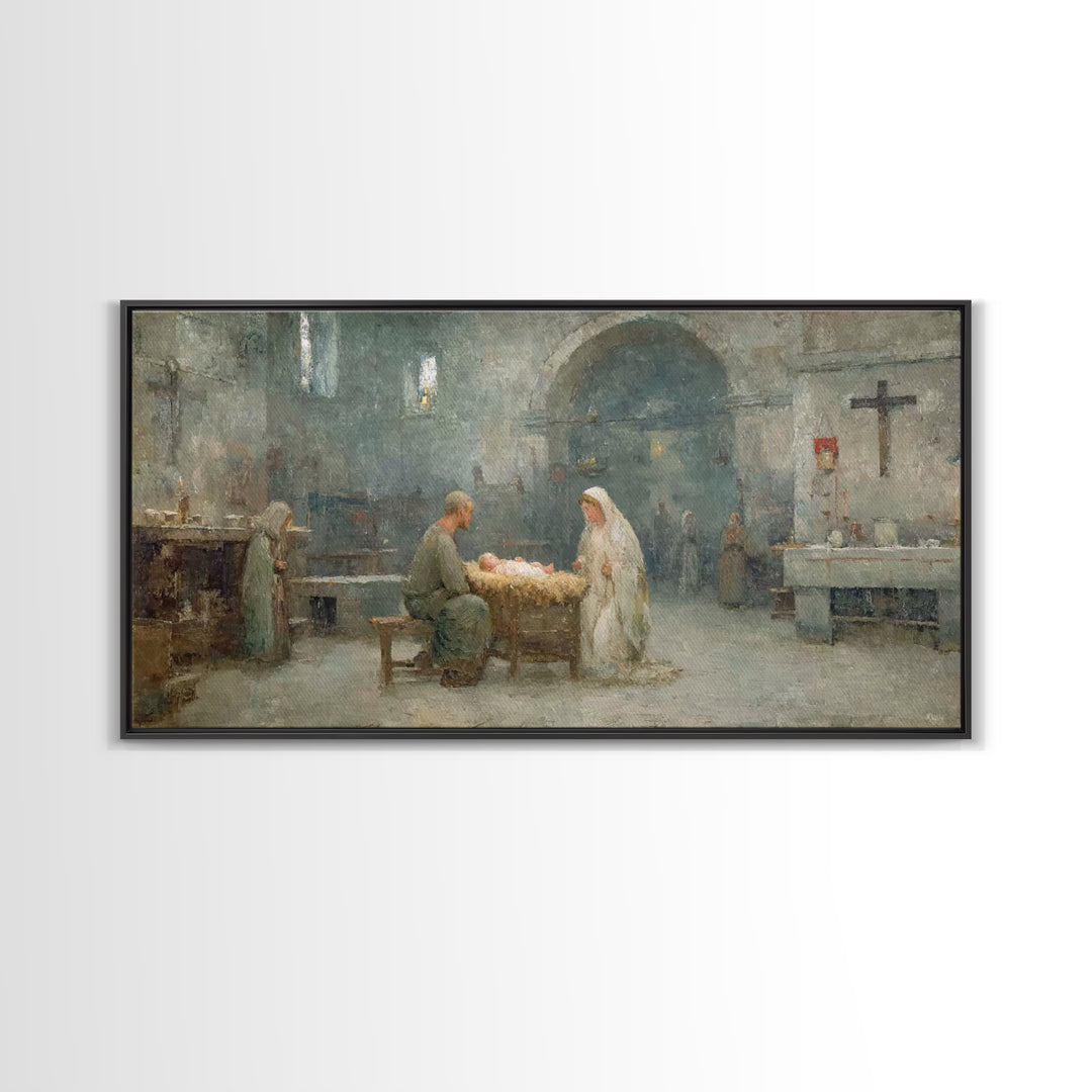 Holy Nativity Peace | Framed Canvas Print | Christian Christmas Art | Christian Art Canvas | Christian Wall Art | Birth Of Jesus Painting |