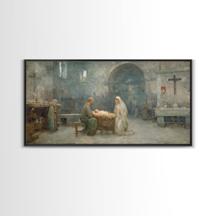 Holy Nativity Peace | Framed Canvas Print | Christian Christmas Art | Christian Art Canvas | Christian Wall Art | Birth Of Jesus Painting |