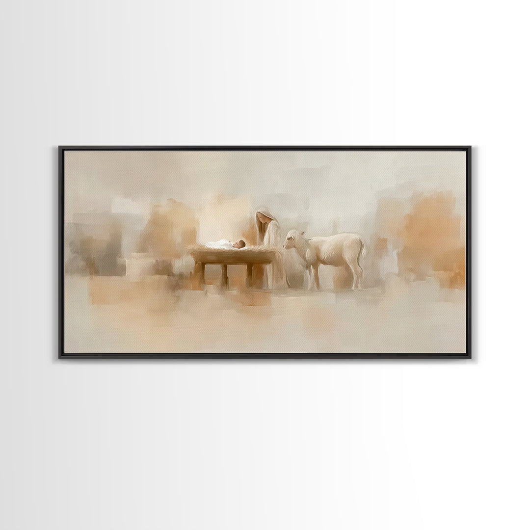 Gentle Manger Grace | Framed Canvas Print | Christian Art Canvas | Christian Wall Art | Birth Of Jesus Painting | Christmas Art | Christian