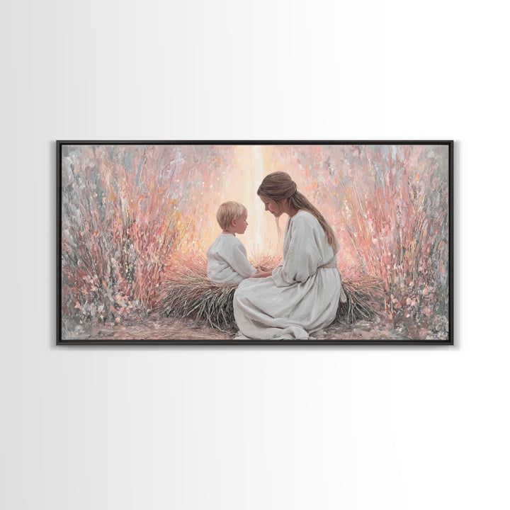 Mother’s Devotion | Framed Canvas Print | Christian Art Canvas | Christian Wall Art | Christian Christmas Art | Jesus Painting | Christian