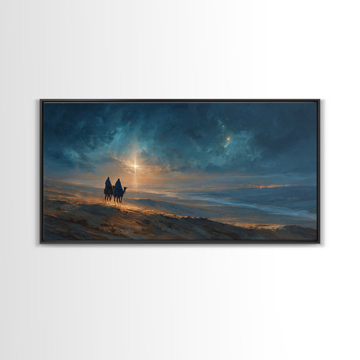 Road To The Star – Framed Canvas Print – Christian Wall Art – Christian Art Print – Christmas Art Work – Christian Christmas Decor – Jesus