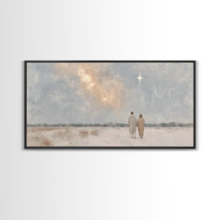 Walking By Starlight – Framed Canvas Print – Christian Wall Art – Minimalist Christian Art – Christian Art Print – Christian Christmas Art