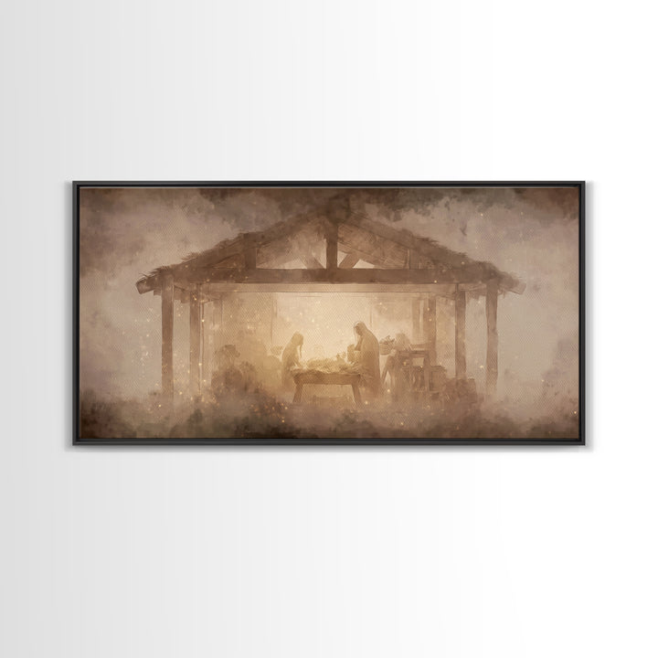 Nativity Glow – Framed Canvas Print – Christian Wall Art – Christmas Canvas Wall Art – Christian Art Print – Vintage Christmas Art – Christ