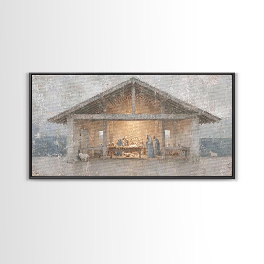 Silent Adoration – Framed Canvas Print – Christian Art Print – Christian Wall Art – Jesus Christmas Art – Christmas Art Work – Framed Chris