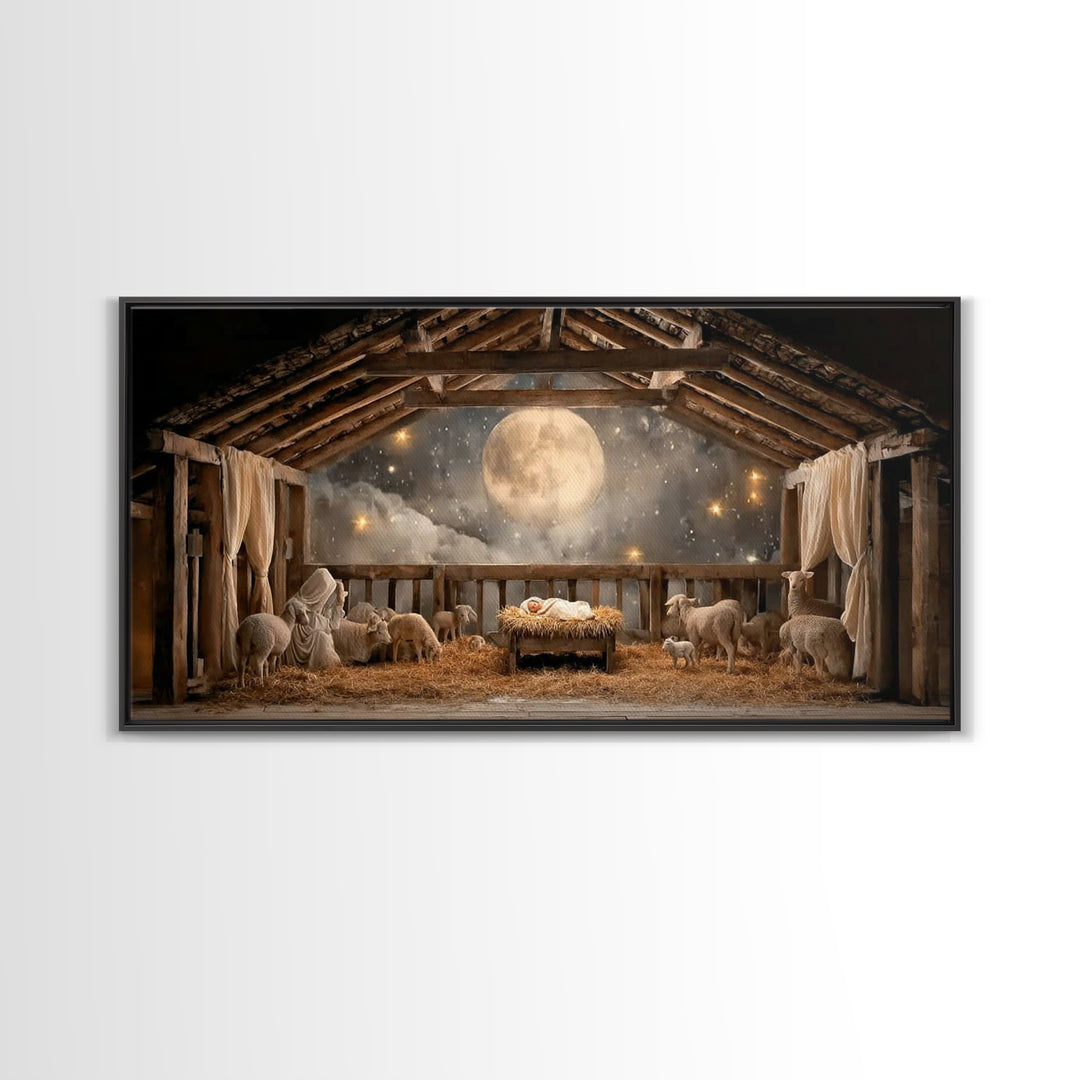 Sacred Night Peace – Framed Canvas Print – Christmas Wall Art – Christian Art Canvas – Jesus Painting – Christian Christmas Art – Christian