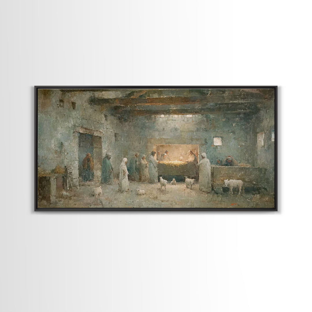 Shepherds Of Light – Framed Canvas Print – Christian Wall Art – Jesus Painting – Christmas Art – Christian Decor – Christian Christmas