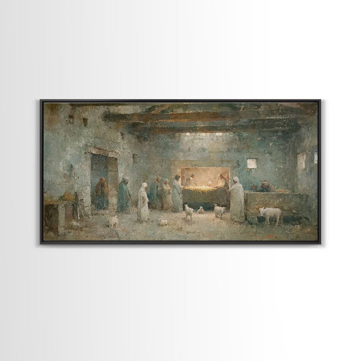 Shepherds Of Light – Framed Canvas Print – Christian Wall Art – Jesus Painting – Christmas Art – Christian Decor – Christian Christmas