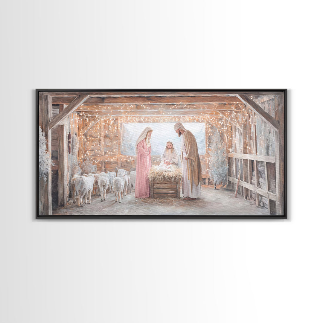 Holy Manger Wonder, Framed Canvas Print, Christian Art Canvas, Jesus Painting, Christmas Wall Art, Christian Christmas Art, Christian Decor