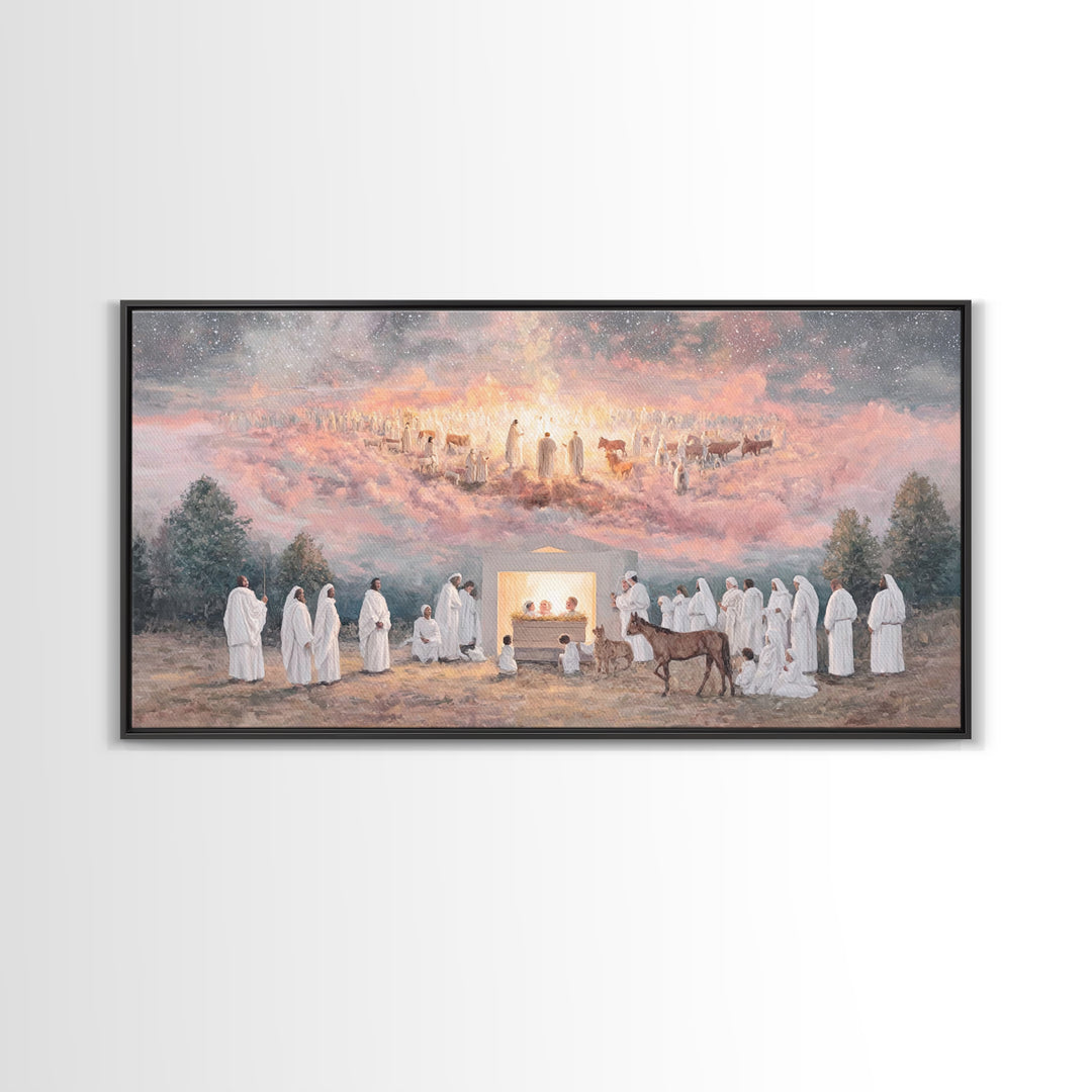 Celestial Birth Grace, Framed Canvas Print, Christian Wall Art, Jesus Painting, Christmas Art, Christian Christmas Art, Christian Decor