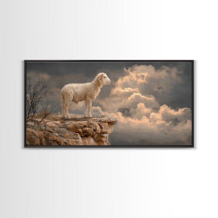 The Lone Shepherd | Framed Canvas Print | Christian Art Painting | Christian Wall Art | Christian Art Print | Moody Christian Art | Pastora