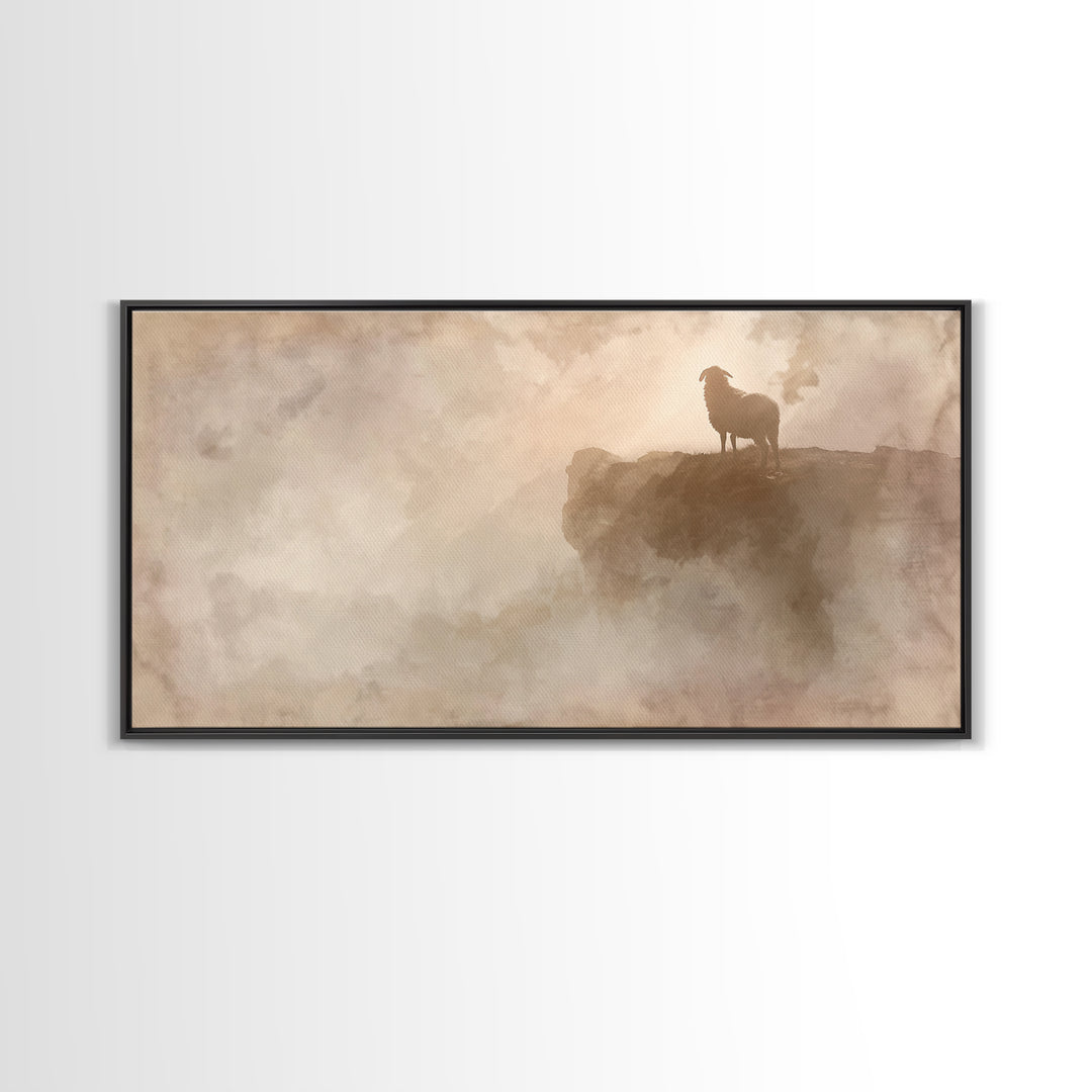 Cliffside Lamb Watch, Framed Canvas Print, Christian Art Canvas, Christian Wall Art, Subtle Christian Art, Christian Gift Ideas, Pastoral S